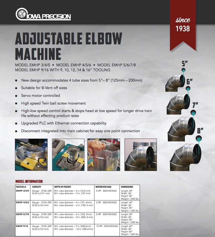 Brochure: Iowa Precision Adjustable Elbow Machine