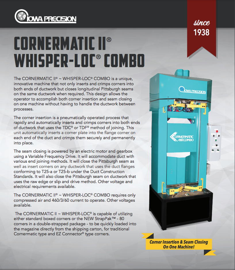 CORNERMATIC II® WHISPERLOC® COMBO cover | Mestek Machinery