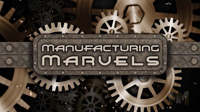 Manufacturing-Marvels | Mestek Machinery Gears interlocking behind a metallic badge that reads 'Manufacturing Marvels' in an industrial font.